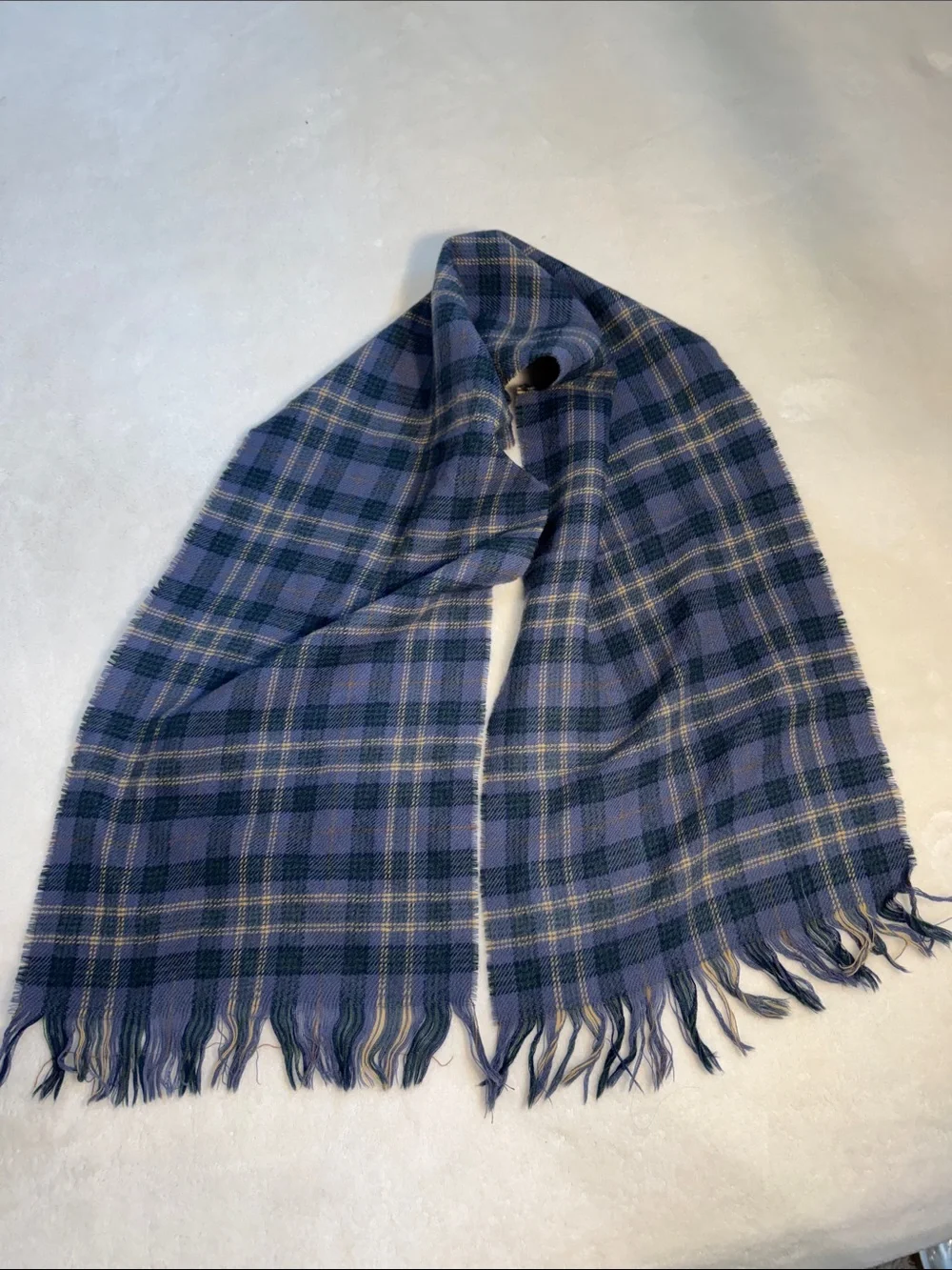 Irish County Tartan purple and blue plaid wool scarf.